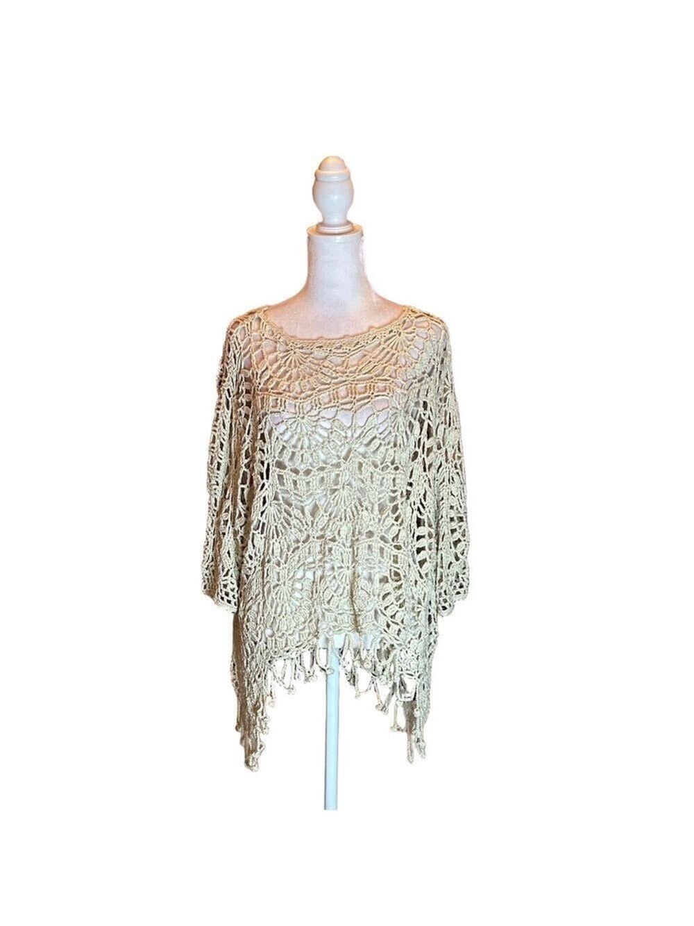 UMGEE Fabulous Beige Cream Boho Style Crochet Top Size S